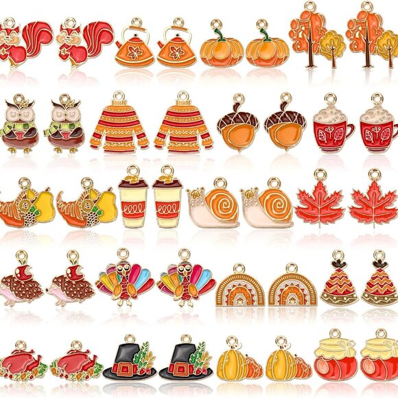 40Pcs/20 Pairs Fall Charms, Thanksgiving Charm for Jewelry Making, Autumn Pumpki - Picture 1 of 7